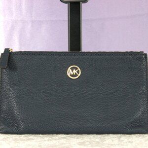 Michael Kors Pebble Leather Navy Wristlet with Gold Logo & Card Slots
